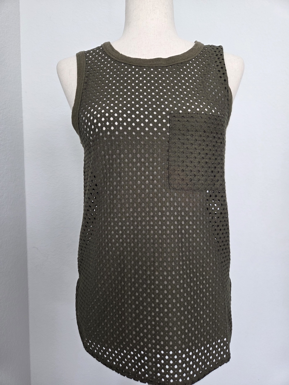 Womens Top Banana Republic Olive Green Open-Knit Sleeveless Tank XS Casual Boho